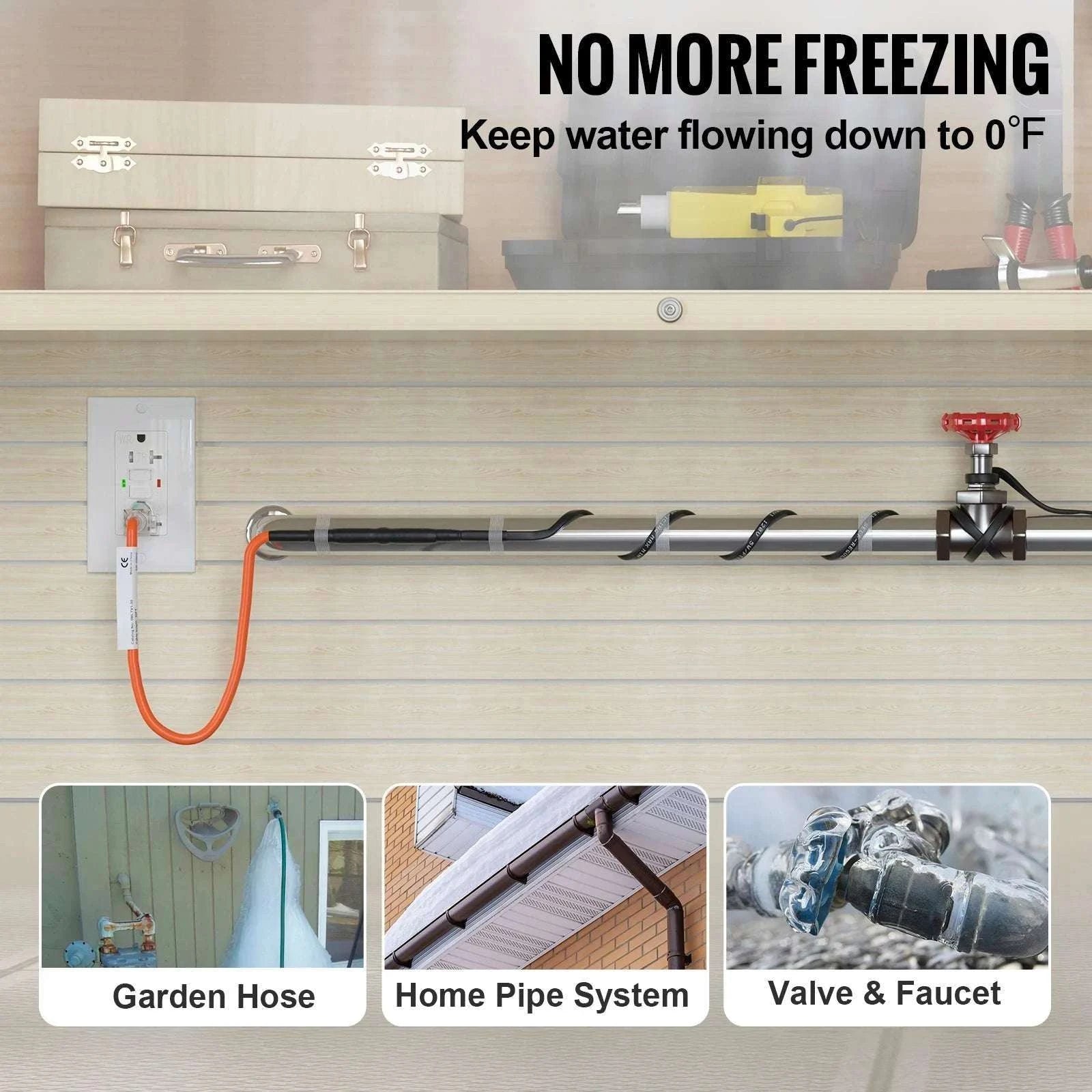 Self-Regulating Pipe Heating Cable for Freeze Protection 24–120ft-100FT / United States