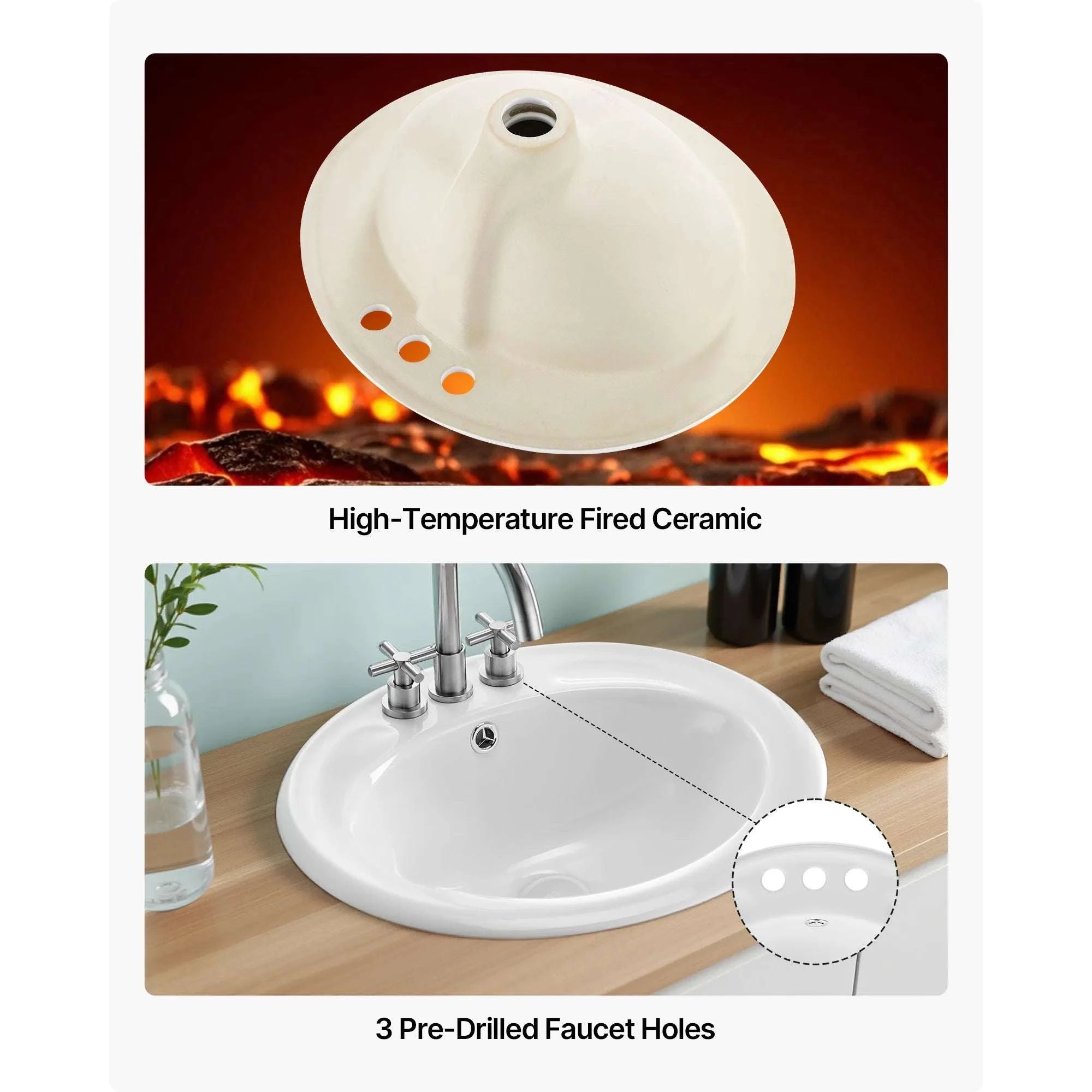 Semi Recessed Oval Bathroom Sink 19.09x16.73in Ceramic Basin-17x20inch / United States