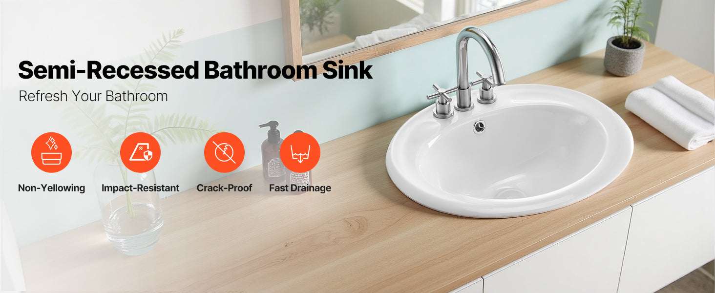 Semi Recessed Oval Bathroom Sink 19.09x16.73in Ceramic Basin-17x20inch / United States