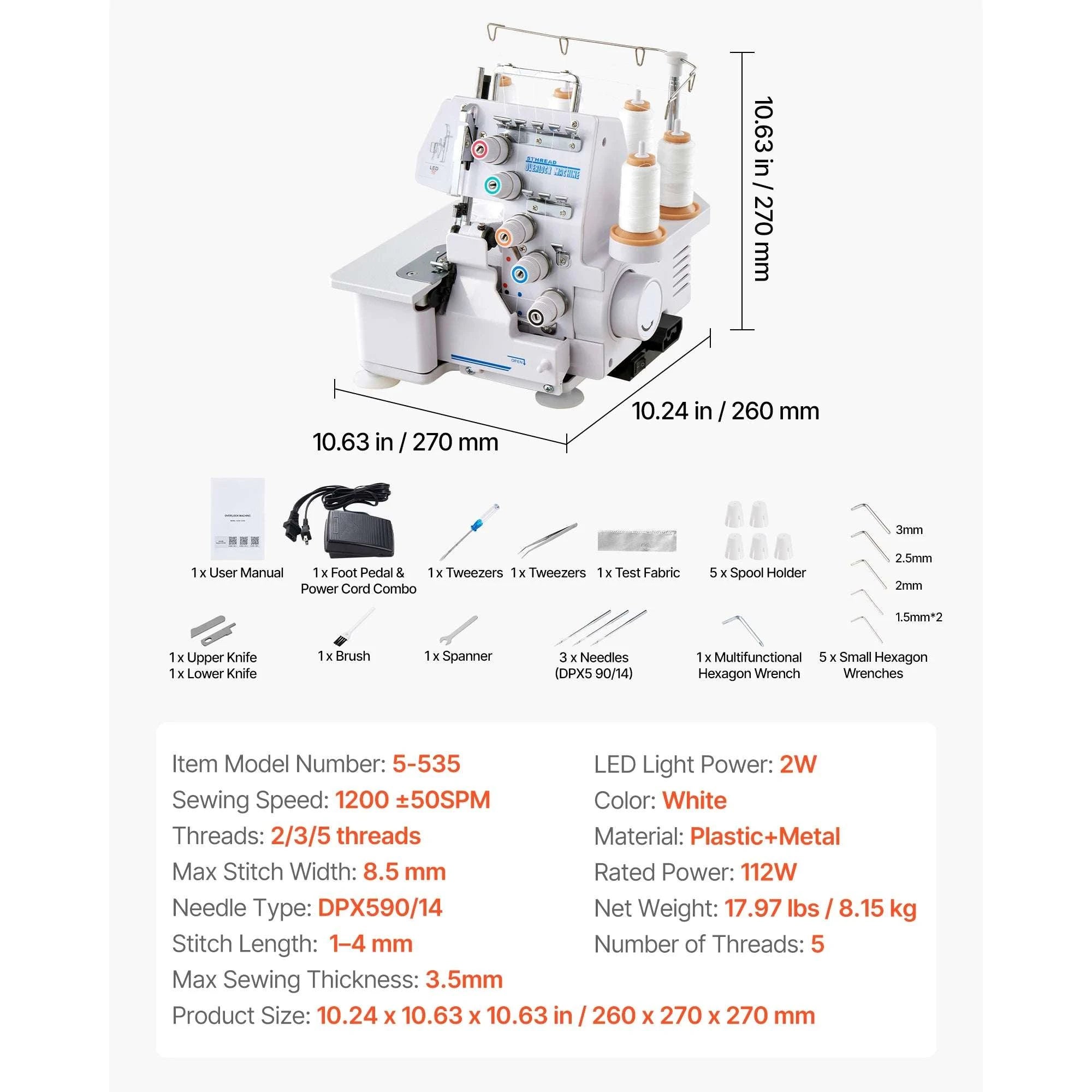 Serger Overlock Sewing Machine 1250 SPM 2-3-4 Thread Differential Feed-3 4 Threads / United States