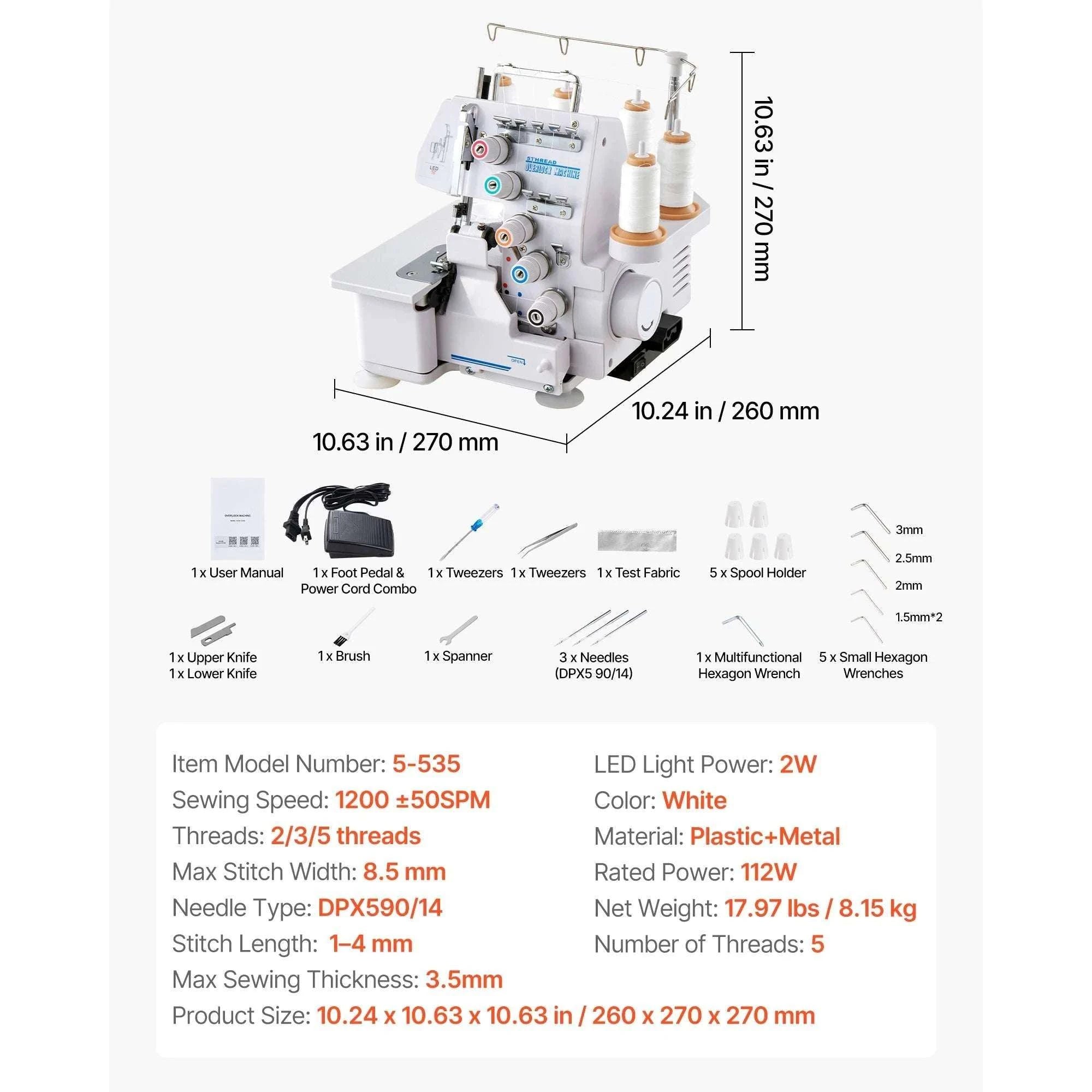 Serger Overlock Sewing Machine 1250 SPM 2-3-4 Thread Differential Feed-3 4 Threads / United States