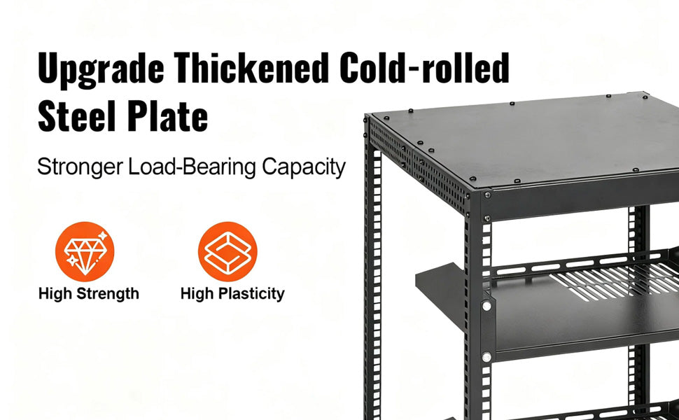 12U Open Frame Server Rack Adjustable Depth Floor or Wall Mount