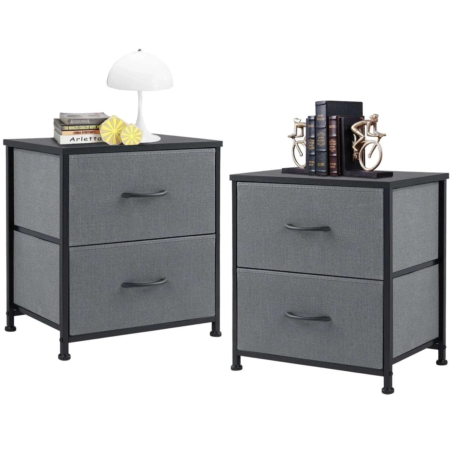 Set of 2 Fabric Drawer Nightstands with Storage and Metal Frame-1 Pack Black / GERMANY