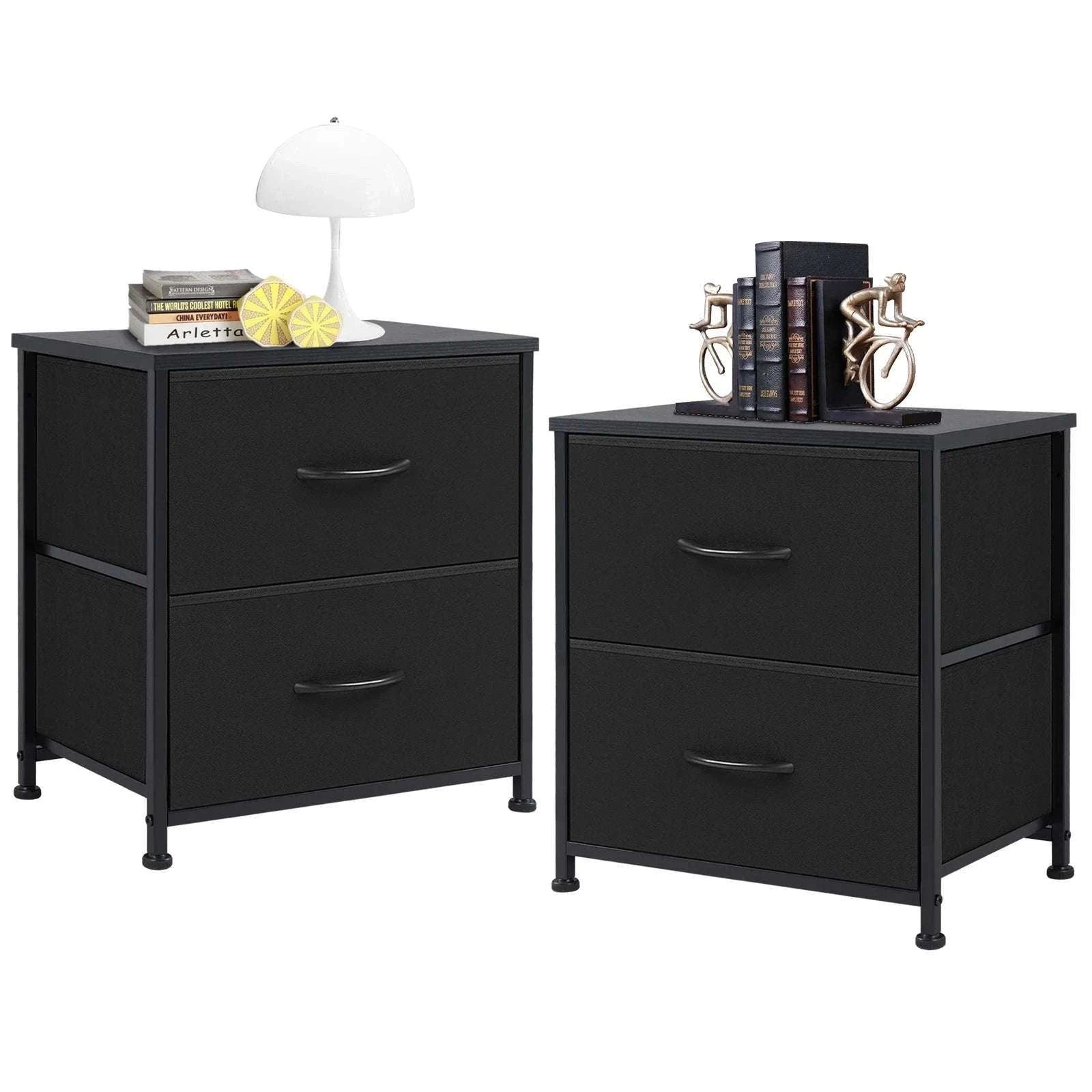 Set of 2 Fabric Drawer Nightstands with Storage and Metal Frame-1 Pack Black / GERMANY