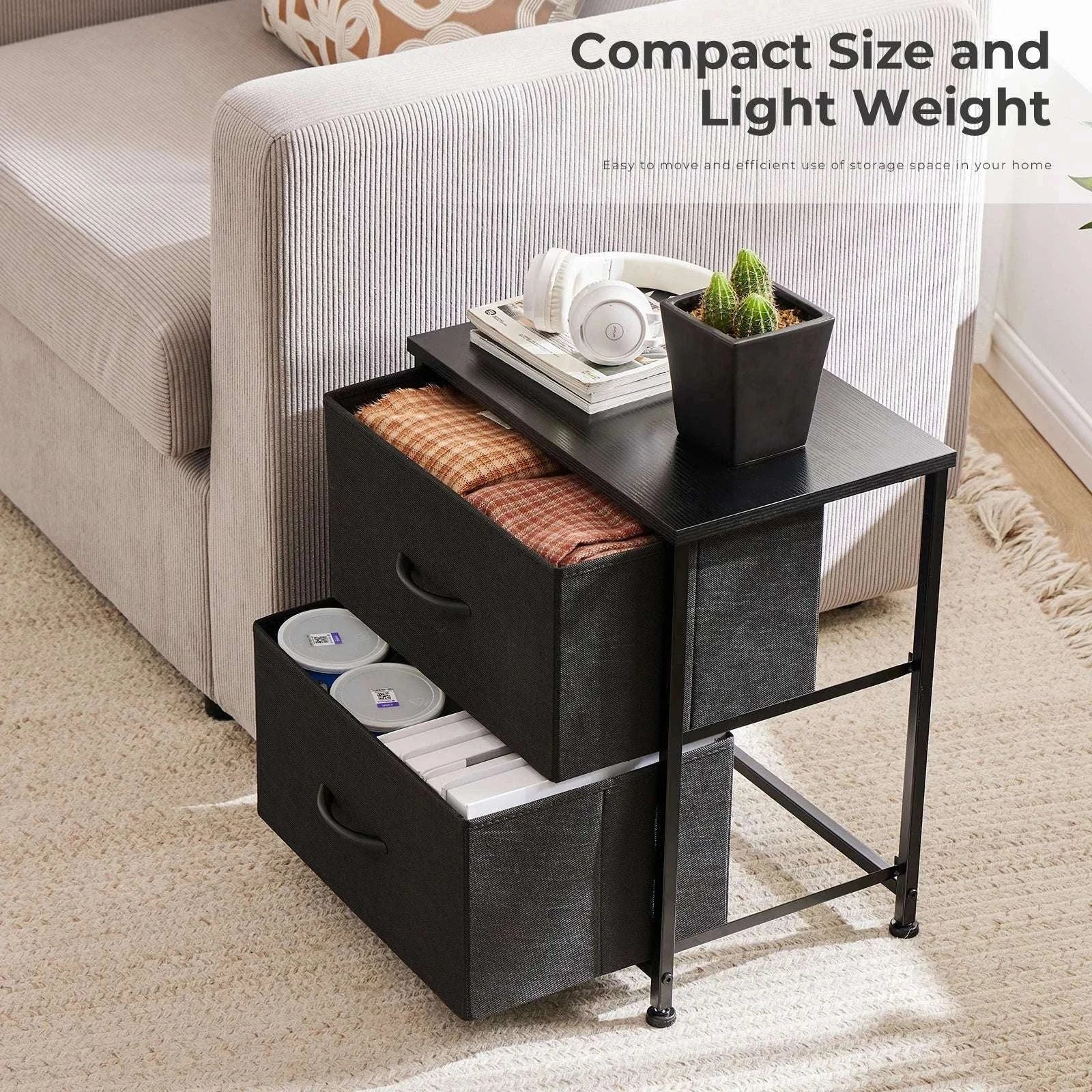 Set of 2 Fabric Drawer Nightstands with Storage and Metal Frame-1 Pack Black / GERMANY