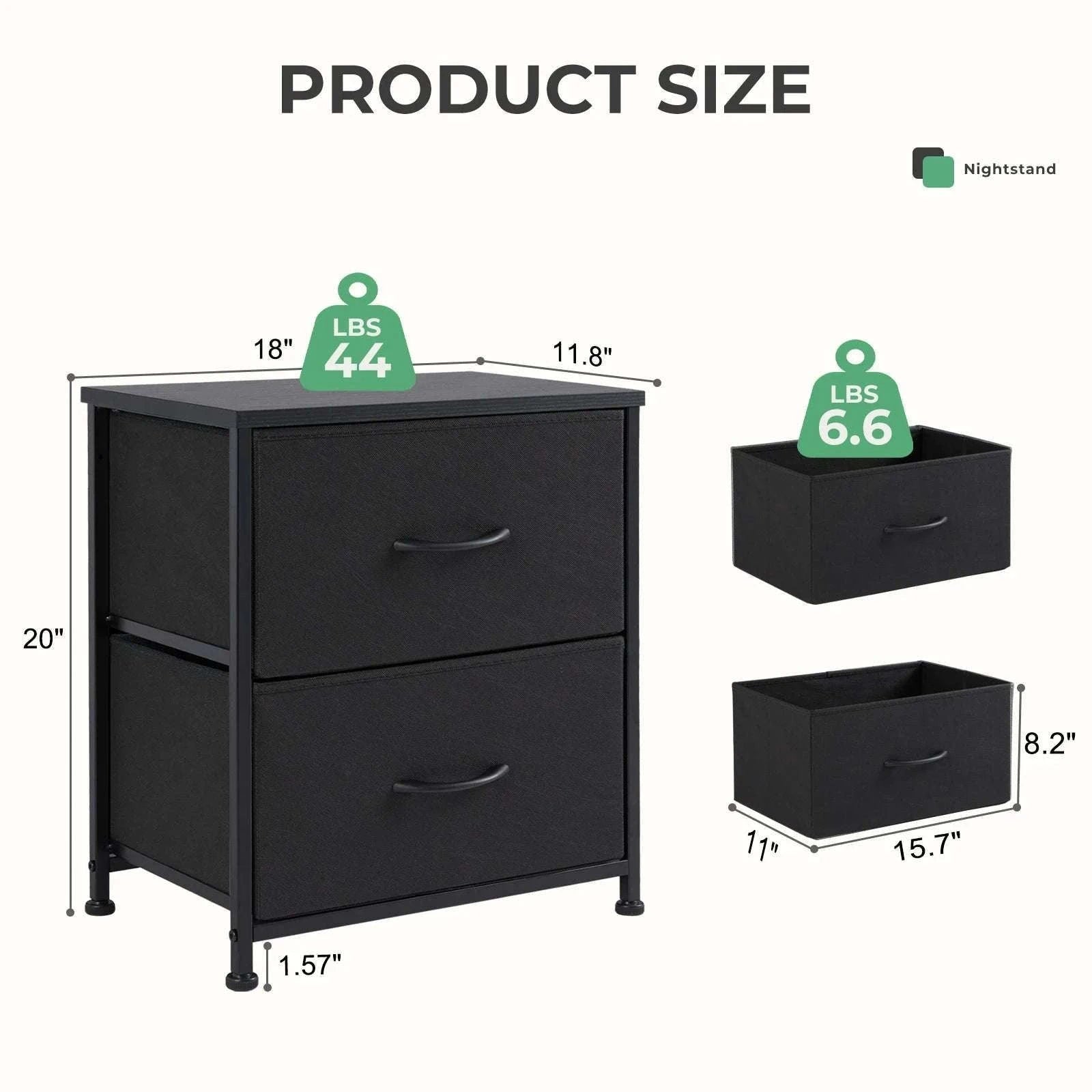 Set of 2 Fabric Drawer Nightstands with Storage and Metal Frame-1 Pack Black / GERMANY