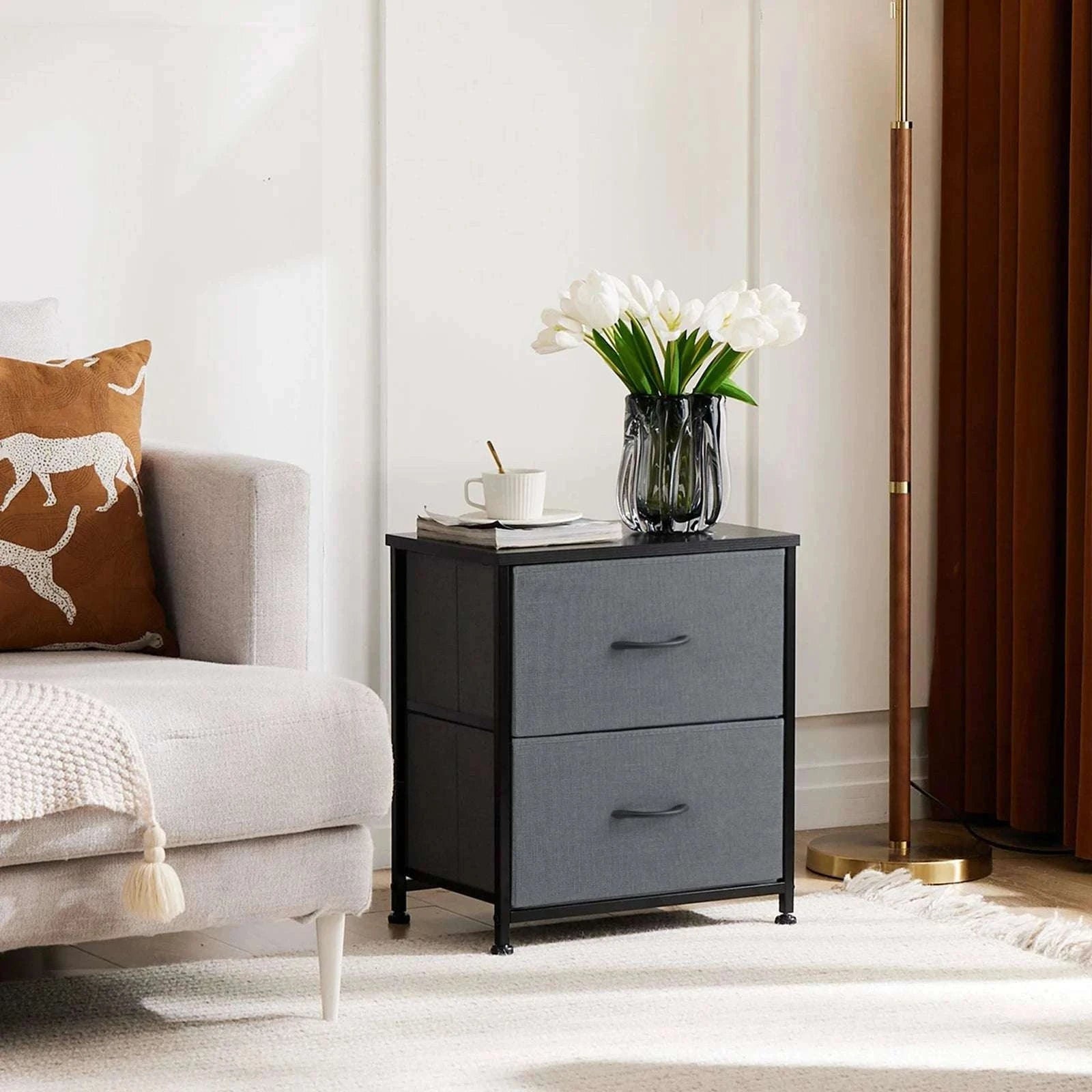 Set of 2 Fabric Drawer Nightstands with Storage and Metal Frame-1 Pack Black / GERMANY
