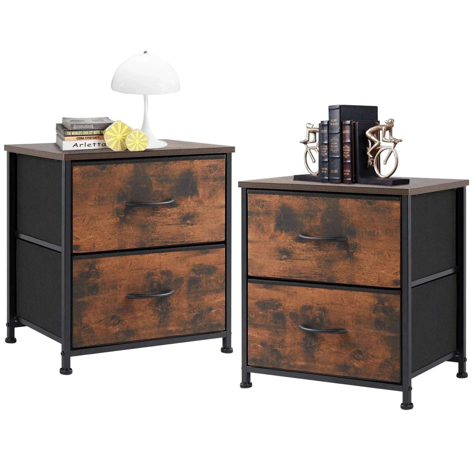 Set of 2 Fabric Drawer Nightstands with Storage and Metal Frame-1 Pack Black / GERMANY