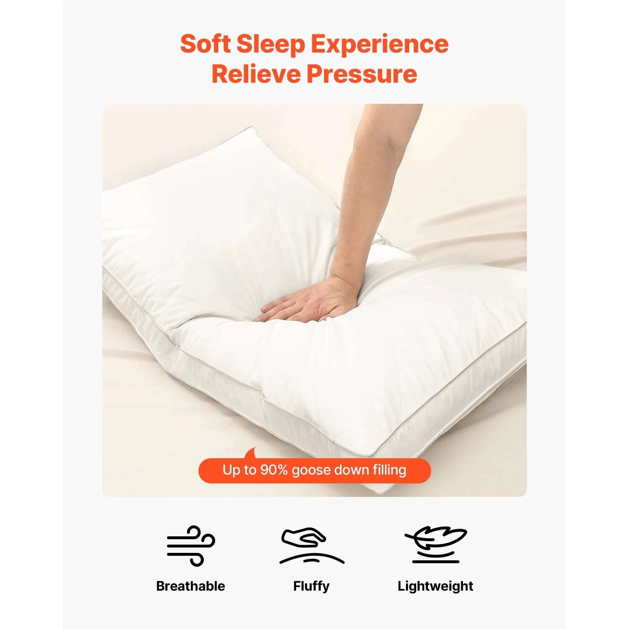 Set of 2 Goose Down Bed Pillows – Fluffy Neck Support for Deep Sleep-King / Poland