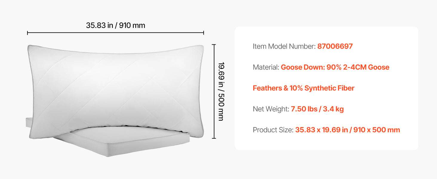 Set of 2 Goose Down Bed Pillows – Fluffy Neck Support for Deep Sleep-King / Poland