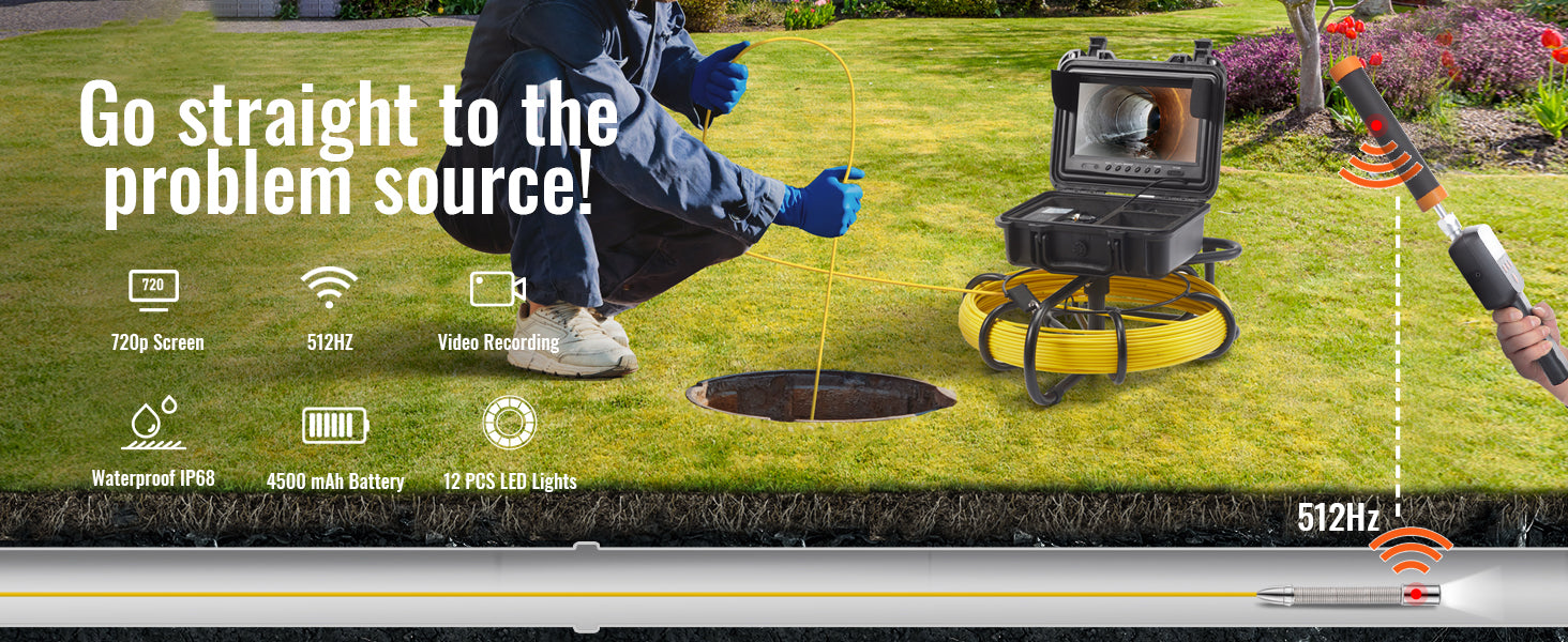 Sewer Camera with 512Hz Locator and 9" Inspection Display
