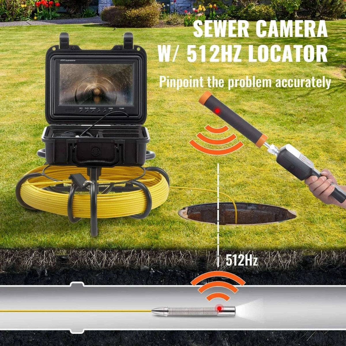 Sewer Camera with 512Hz Locator and 9" Display-9 inch Screen 91M / spain