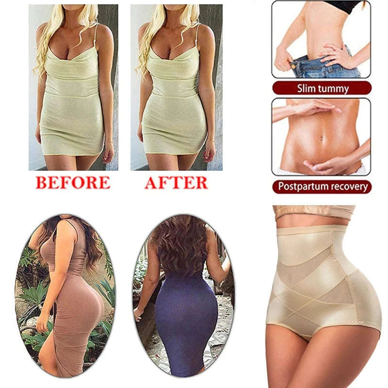 Sexy Cross Body Shaper High Waist Panties-M / Skin