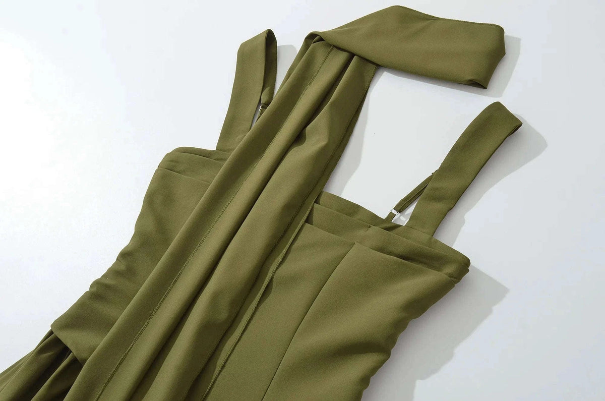 Sexy High Slit Midi Dress with Strapless A-Line Silhouette-S / 25100 dark green