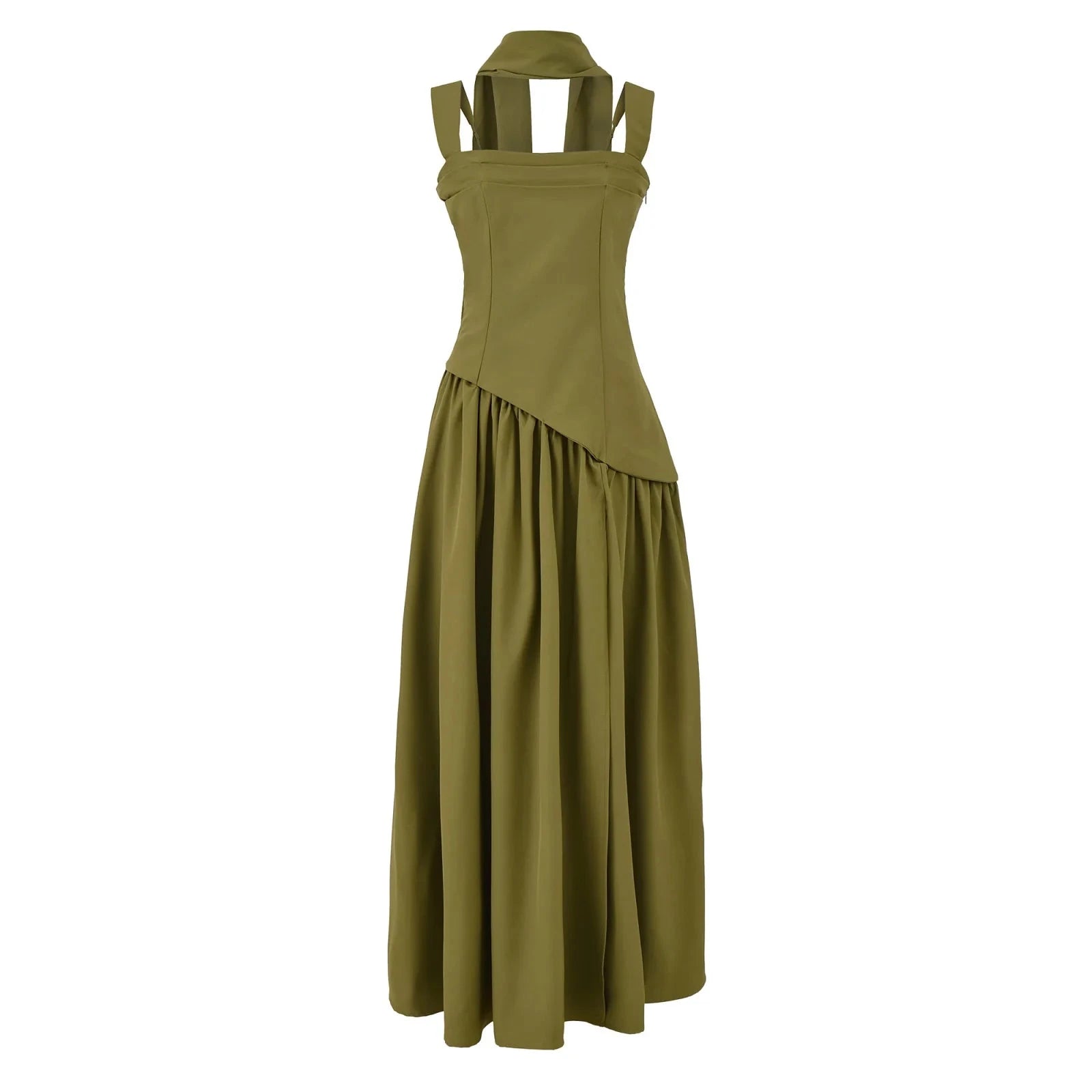 Sexy High Slit Midi Dress with Strapless A-Line Silhouette-S / 25100 dark green