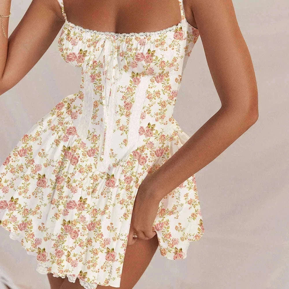 Sexy Lace Print Mini Dress with Square Neckline and Long Sleeves-Red / M