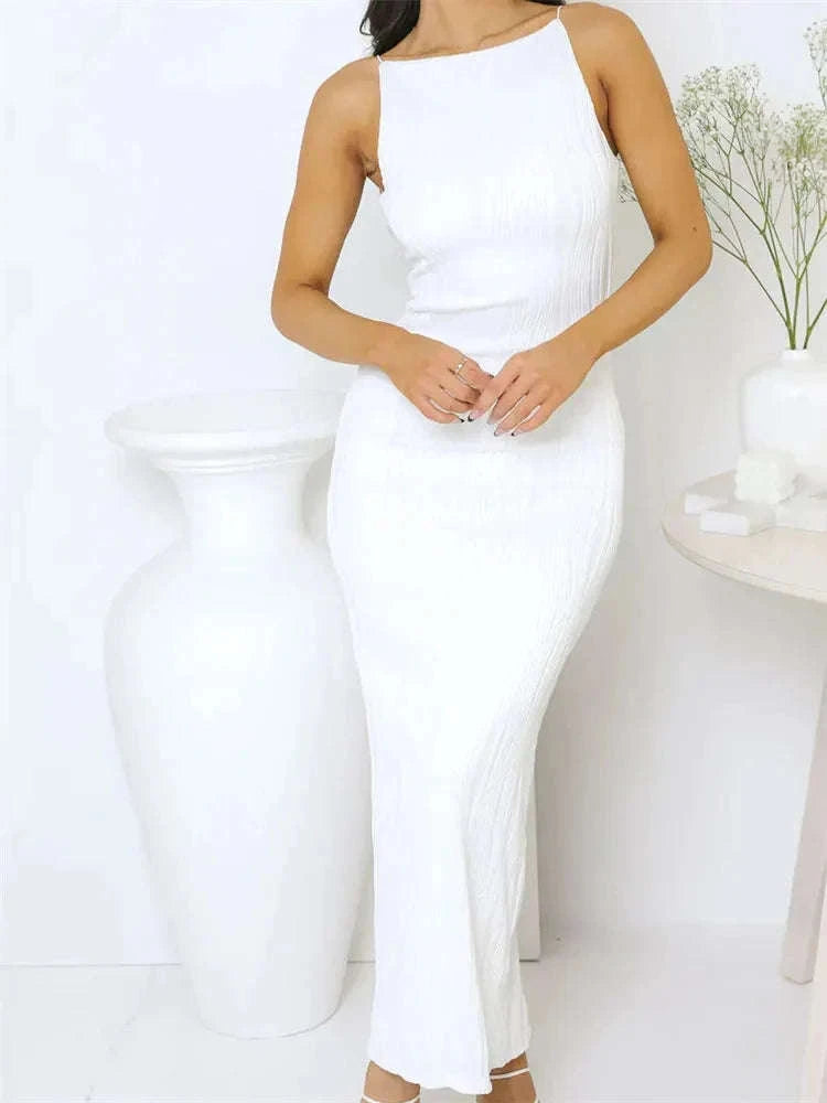 Sexy Ruched Sleeveless Slim Summer Party Dress with Back Split-black / M