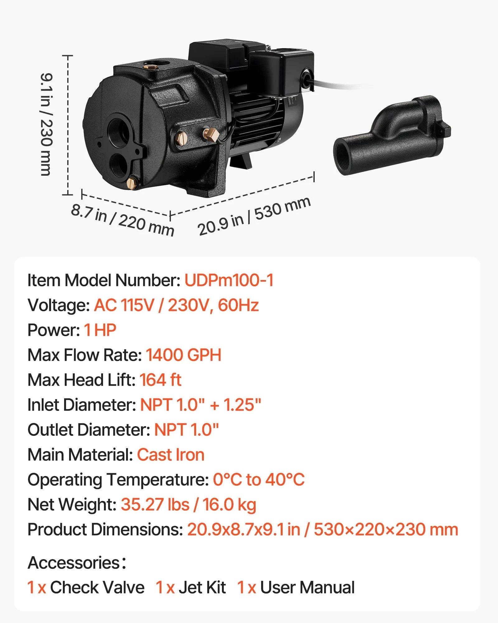 Shallow Well Jet Pump for Garden Irrigation-United States / 1.5HP