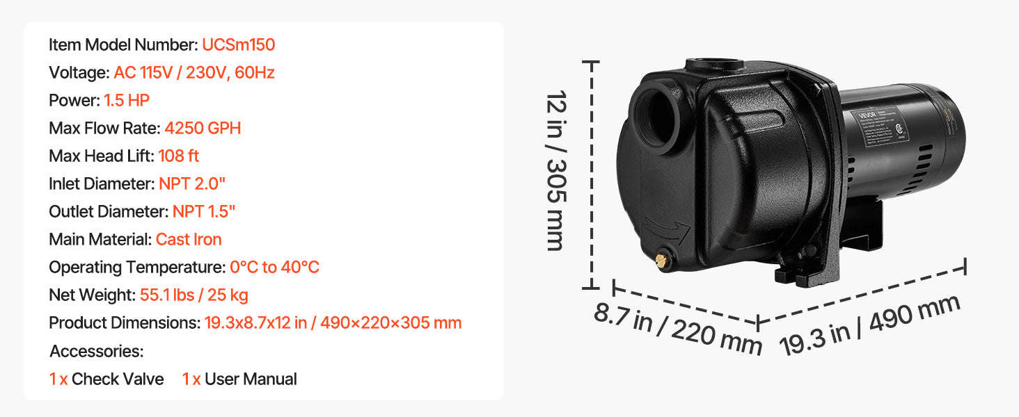 Shallow Well Jet Pump for Garden Irrigation-United States / 1.5HP