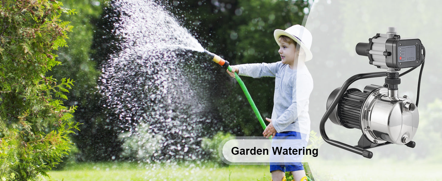 SucceBuy Shallow Well Pump Portable Sprinkler Booster Jet Pumps, Automatic Controller for Garden Lawn Irrigation Water Transfer