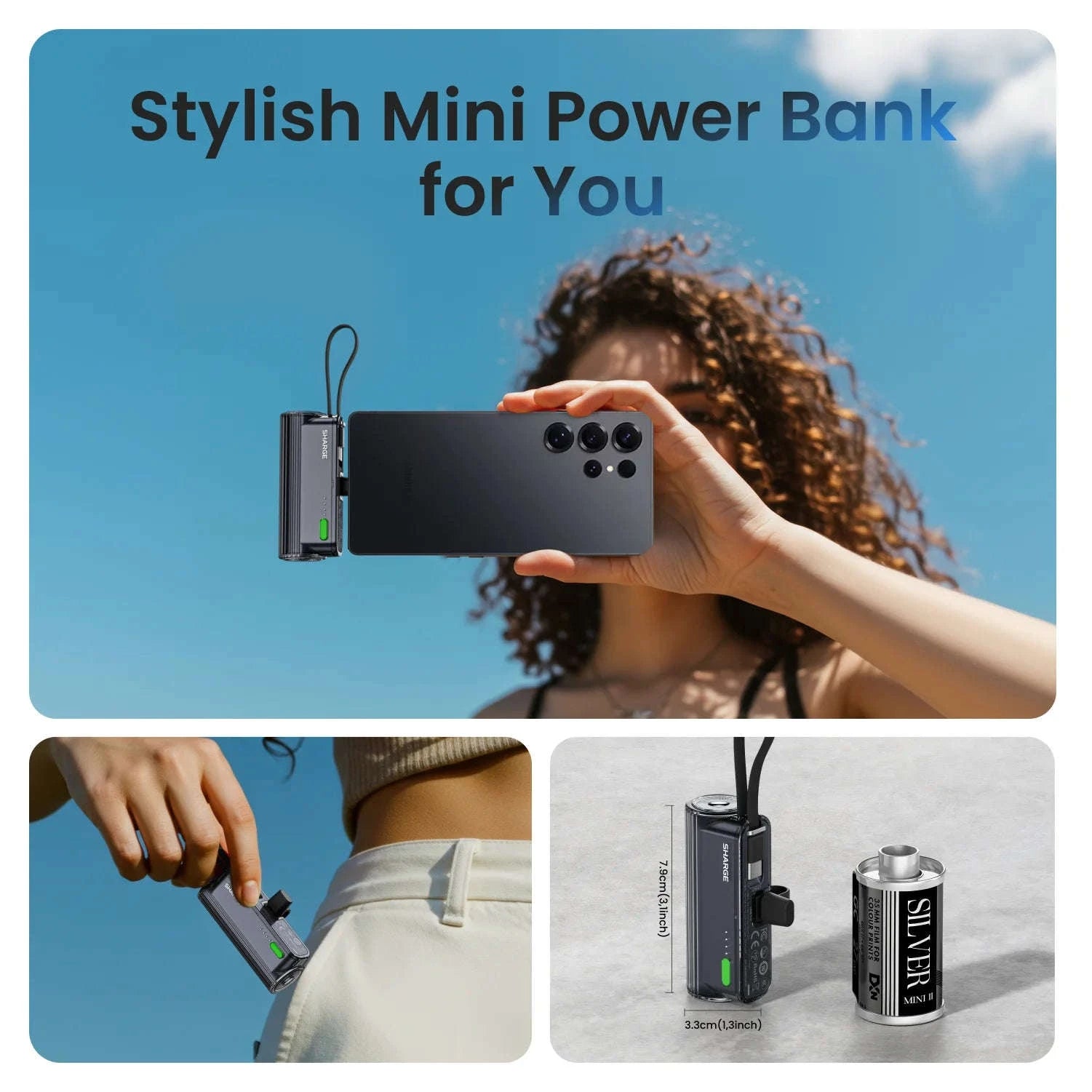 SHARGE Flow Mini 2 Portable Charger 5000mAh Fast Charging Power Bank-Black