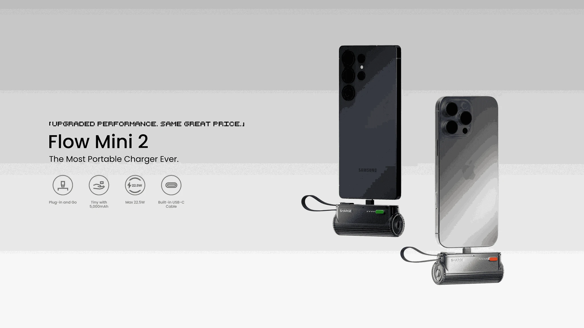 SHARGE Flow Mini 2 Portable Charger 5000mAh Fast Charging Power Bank-Black