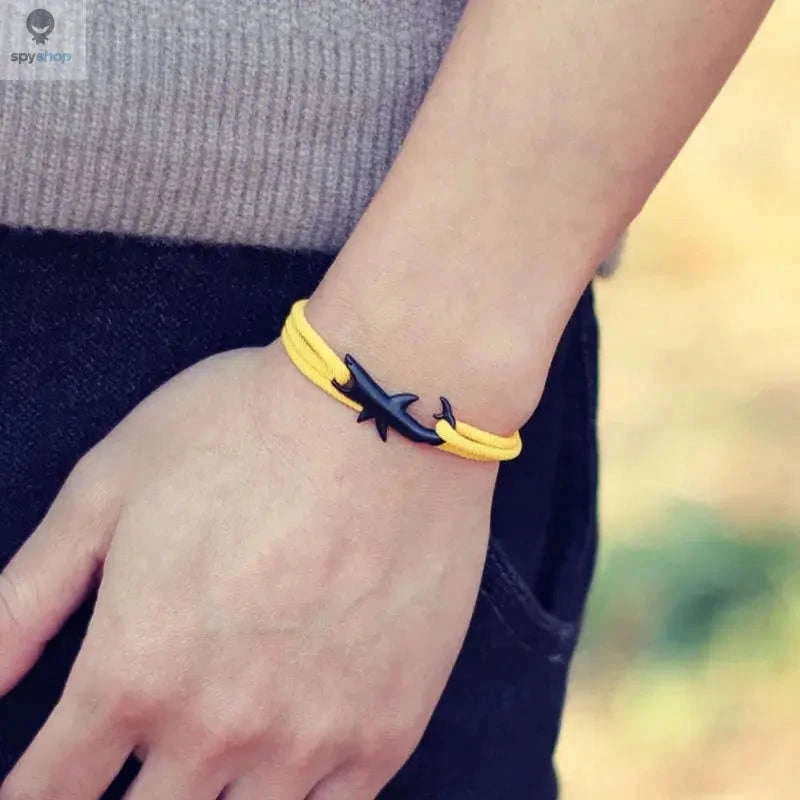 Shark Double Layer Cord Chain Bracelet – Coastal Style with Durable Charm-Yellow