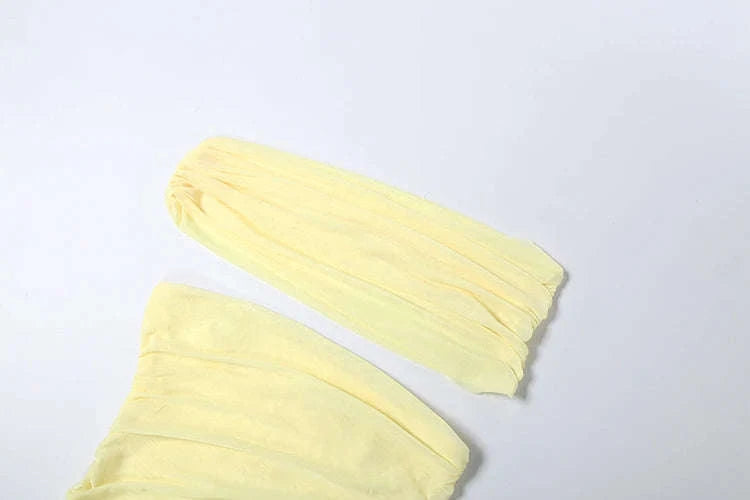 Sheer Backless Mini Dress with Slash Neck and Bodycon Fit-Yellow / L