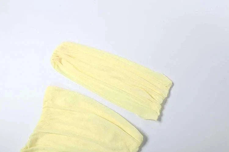 Sheer Backless Mini Dress with Slash Neck and Bodycon Fit-Yellow / L