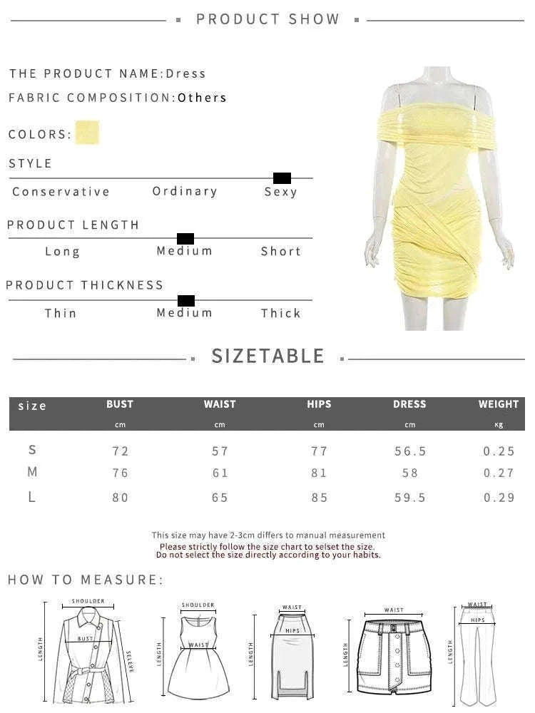 Sheer Backless Mini Dress with Slash Neck and Bodycon Fit-Yellow / L