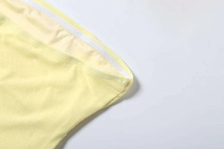 Sheer Backless Mini Dress with Slash Neck and Bodycon Fit-Yellow / L