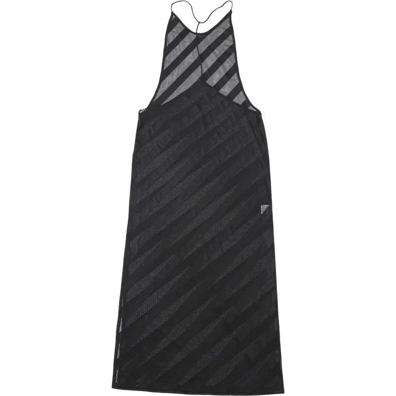 Sheer Mesh Halter Maxi Dress Backless Bodycon Split Summer Dress-WHITE / M