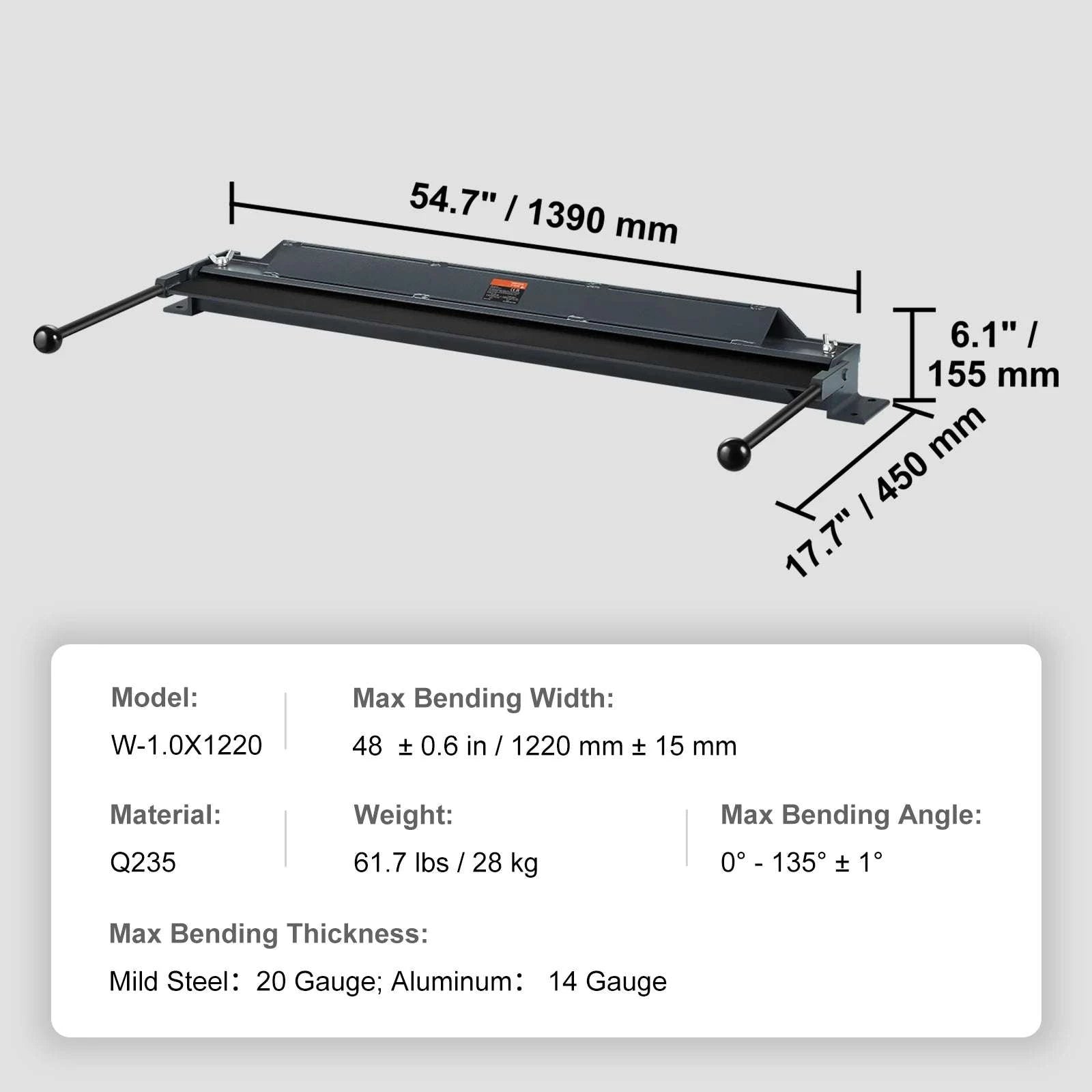 Sheet Metal Bending Brake 24–48 Inch Box & Pan Metal Bender-48 inches / United States
