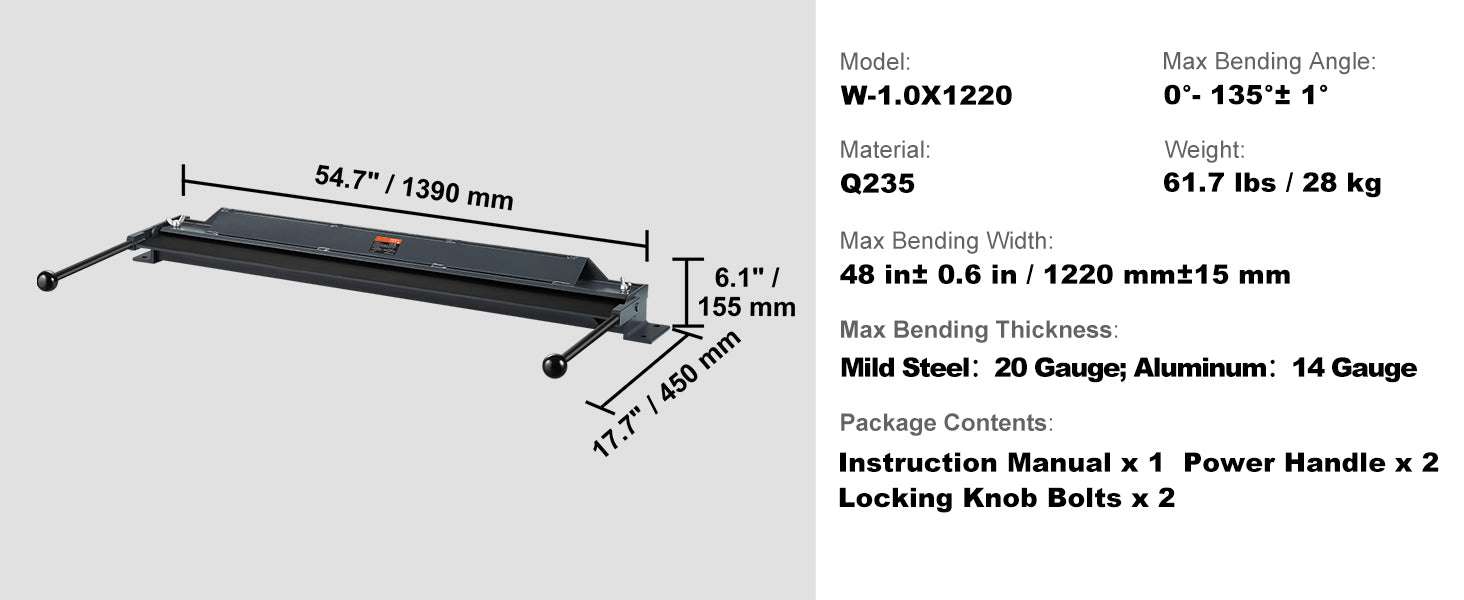 Sheet Metal Bending Brake 24–48 Inch Box & Pan Metal Bender-48 inches / United States