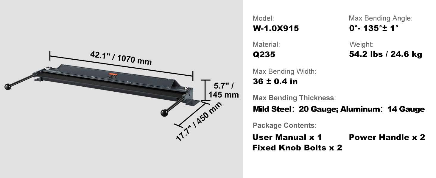 Sheet Metal Bending Brake 24–48 Inch Box & Pan Metal Bender-48 inches / United States