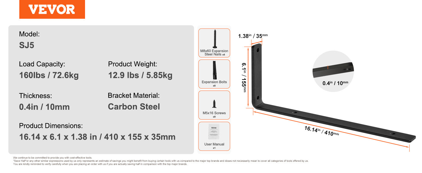 Heavy Duty Shelf Brackets Matte Black Steel