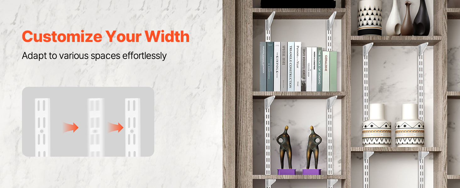 60in Adjustable Wall Shelf Track System – 5pcs Dual Slot Rails