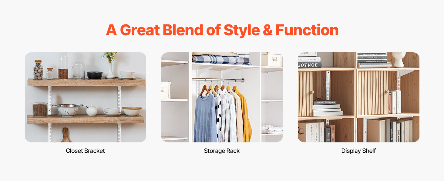 60in Adjustable Wall Shelf Track System – 5pcs Dual Slot Rails
