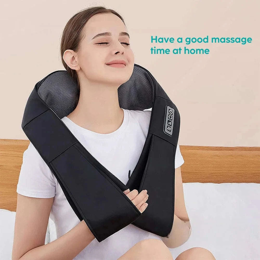 Shiatsu Neck Massager Heated Deep Kneading Pillow-Black 4 Button / EU Plug
