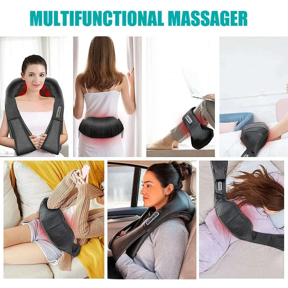 Shiatsu Neck Massager Heated Deep Kneading Pillow-Black 4 Button / EU Plug