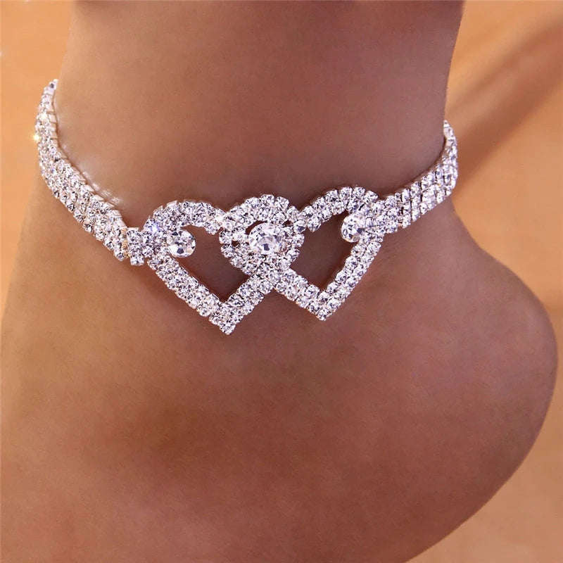 Shiny Cubic Zirconia Chain Anklet for Women-Silver