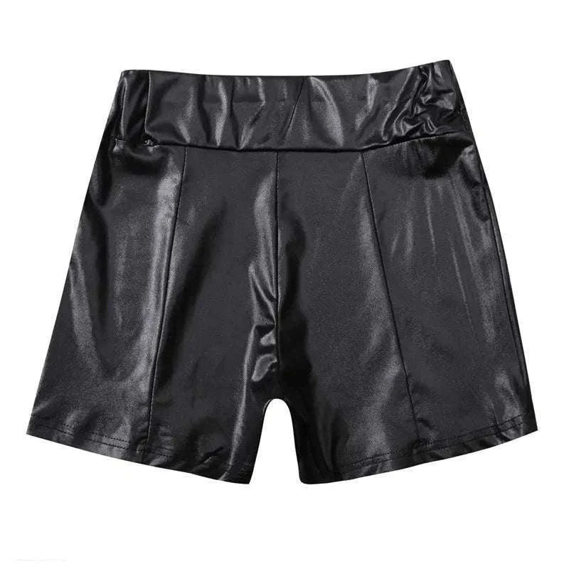Shiny Faux PU Leather Shorts for Women-black / XL