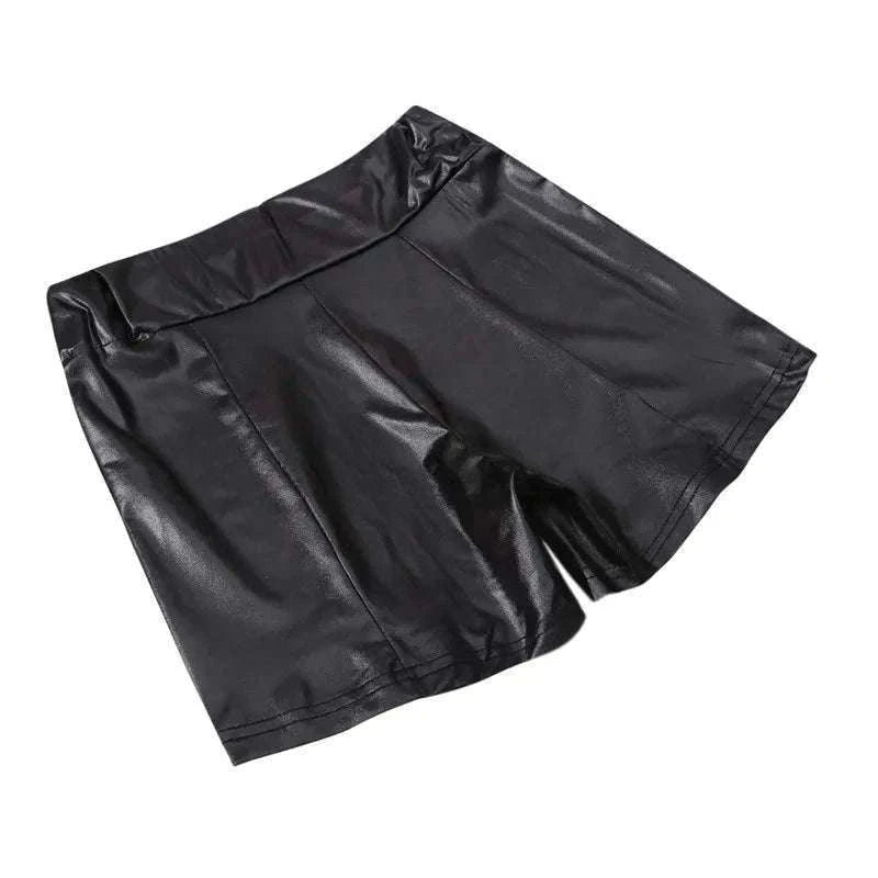 Shiny Faux PU Leather Shorts for Women-black / XL