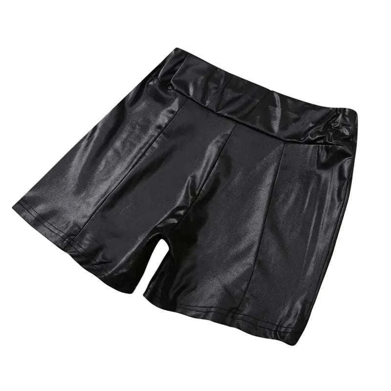 Shiny Faux PU Leather Shorts for Women-black / XL