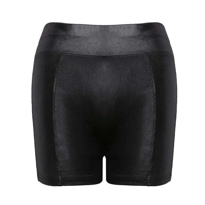 Shiny Faux PU Leather Shorts for Women-black / XL