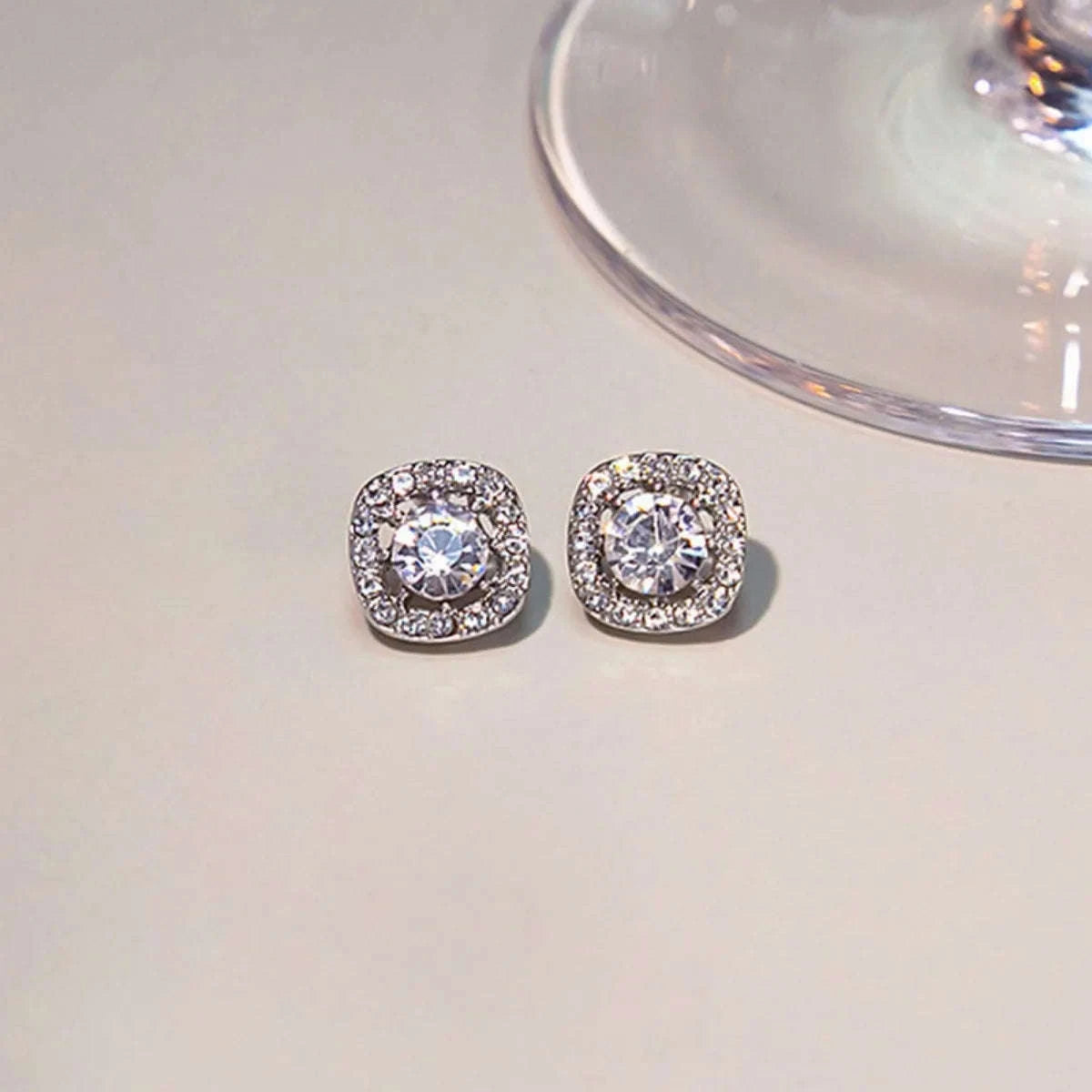 Shiny Imitation Diamond Earrings Set – Square & Round Studs-E1047