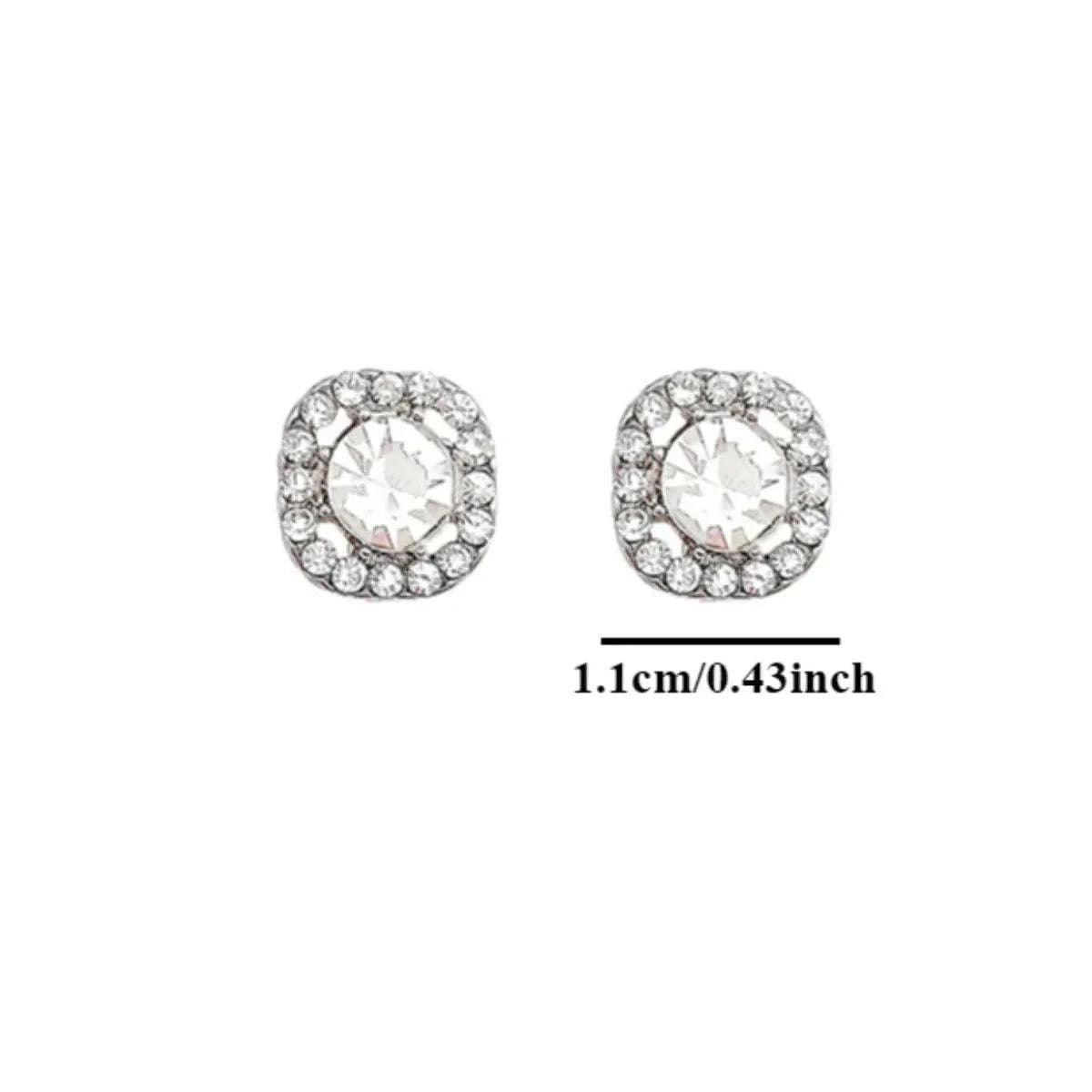 Shiny Imitation Diamond Earrings Set – Square & Round Studs-E1047