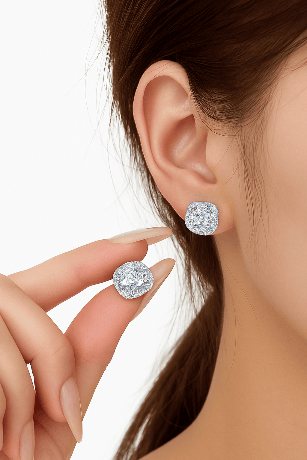 Shiny Imitation Diamond Earrings Set with Round & Square Studs-E1047