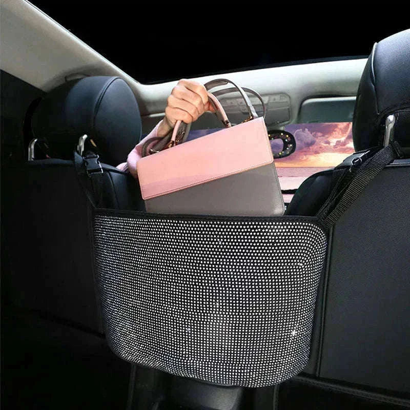 Shiny White Rhinestone Center Console Organizer Storage Bag-White rhinestone