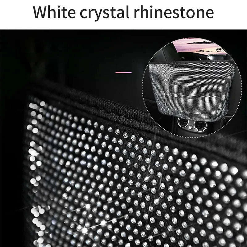 Shiny White Rhinestone Center Console Organizer Storage Bag-White rhinestone